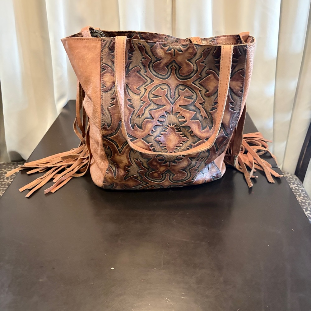 Leather fringe Western Style Tote Circle M Custom made Purse - Picture 8 of 11
